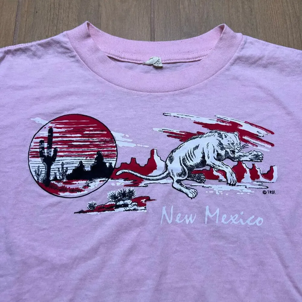 Vintage 80s T-shirt  "New Mexico" desert scene design‎ Sz L Bobcat - Picture 2 of 10